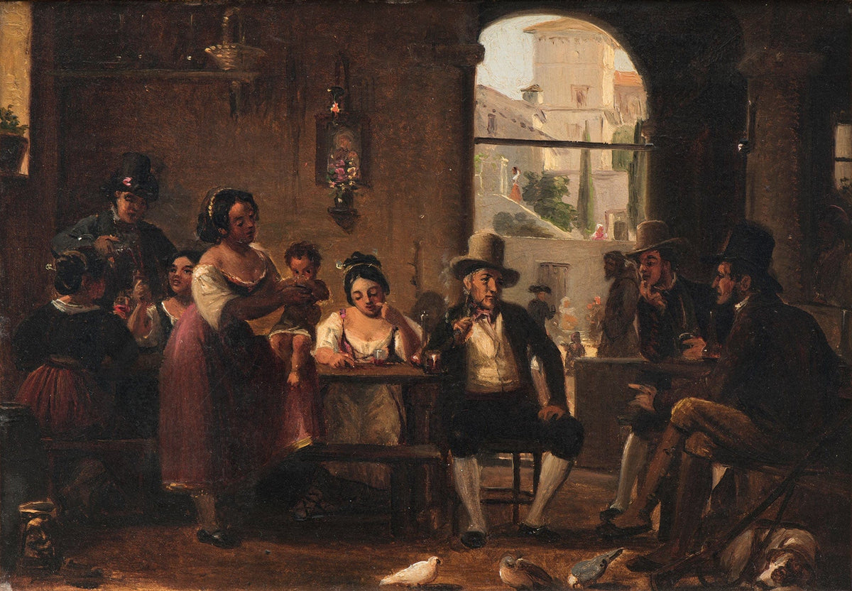 Wilhelm Marstrand From A Roman Osteria Pipe Smoking Hunters And Italian Women by Wilhelm Marstrand