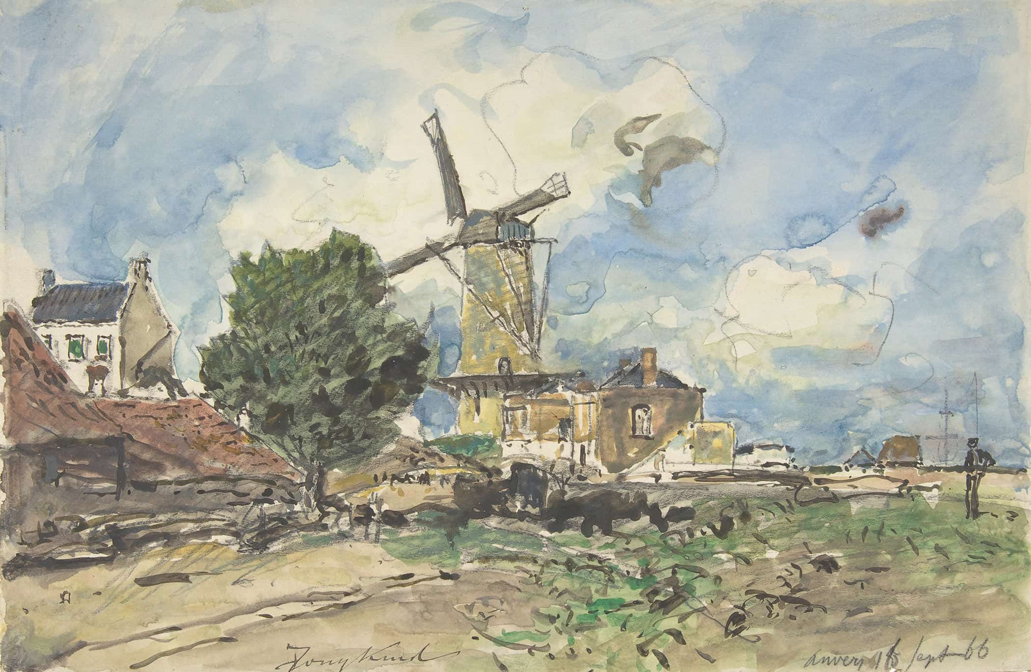 Wind Mill At Antwerp by Johan Barthold Jongkind