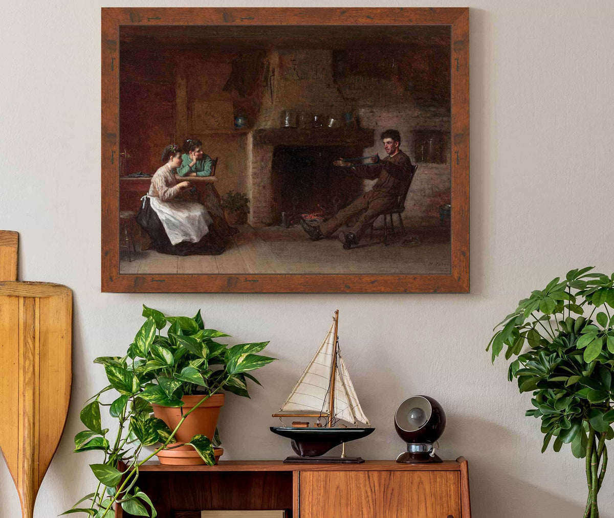 Winding Yarn Interior Of A Nantucket Kitchen by Eastman Johnson