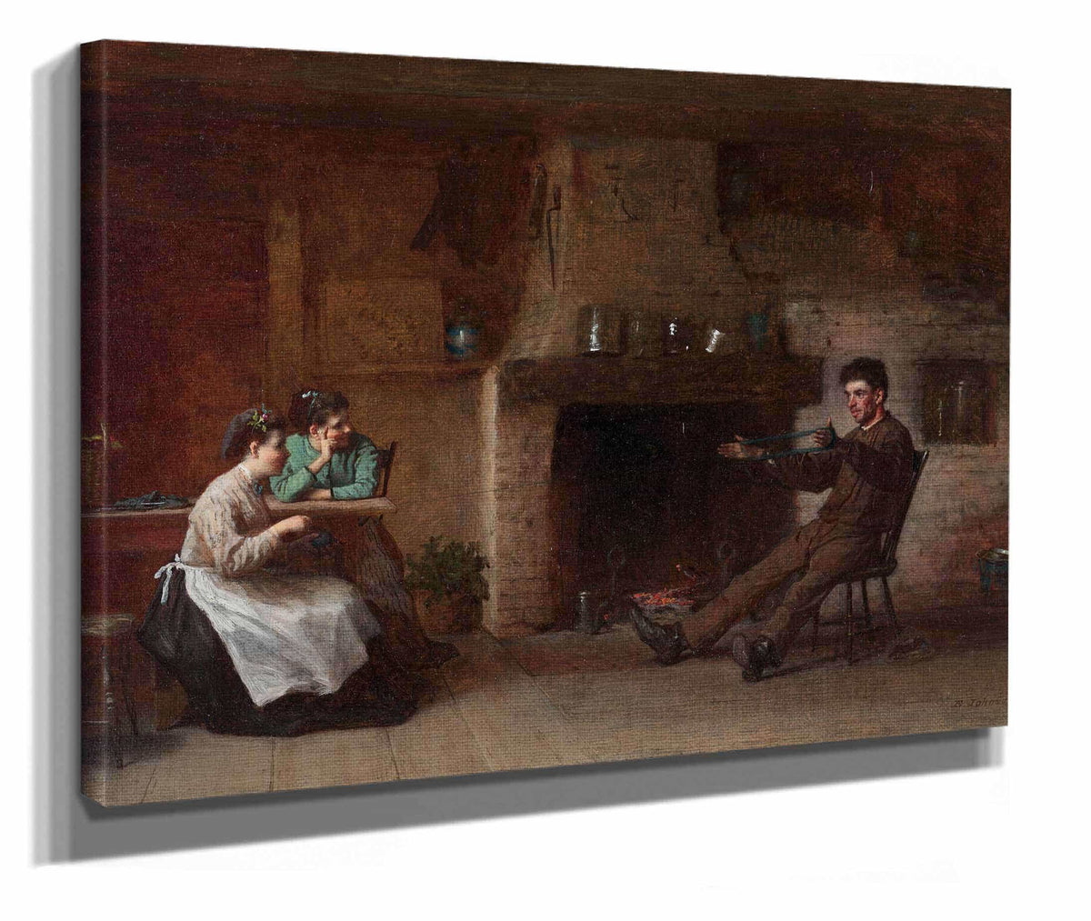 Winding Yarn Interior Of A Nantucket Kitchen by Eastman Johnson