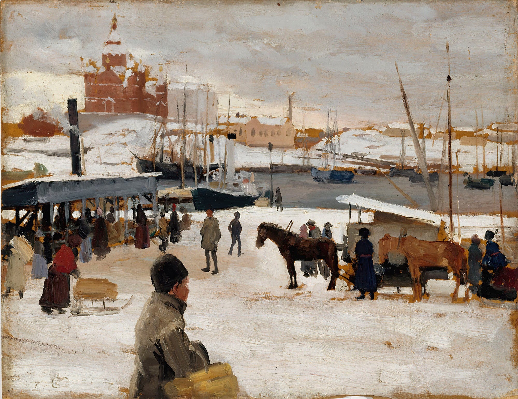 Winter Day In Helsinki Market Square by Albert Edelfelt