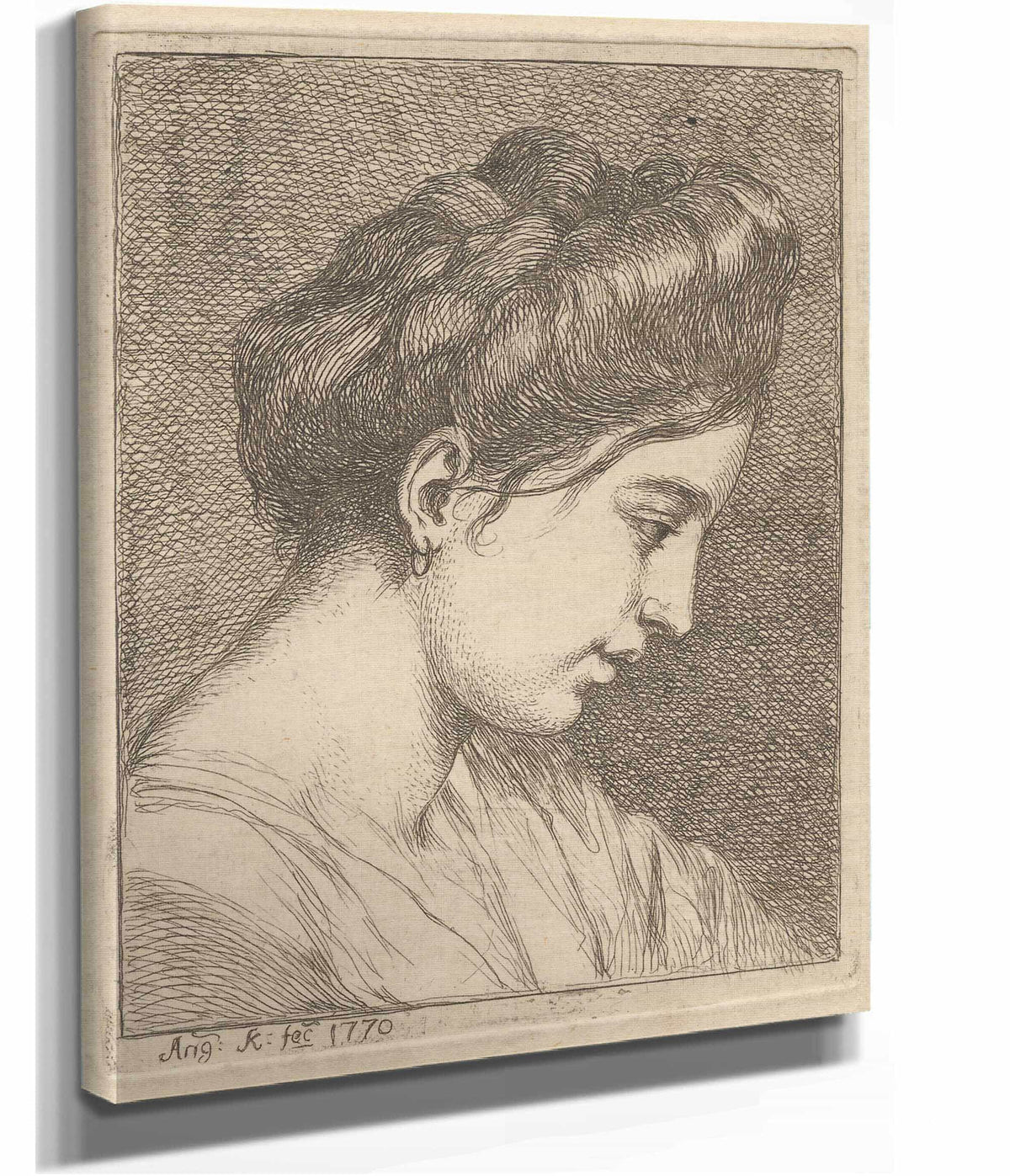 Woman Adjusting A Ribbon In Her Hair by Angelica Kauffmann