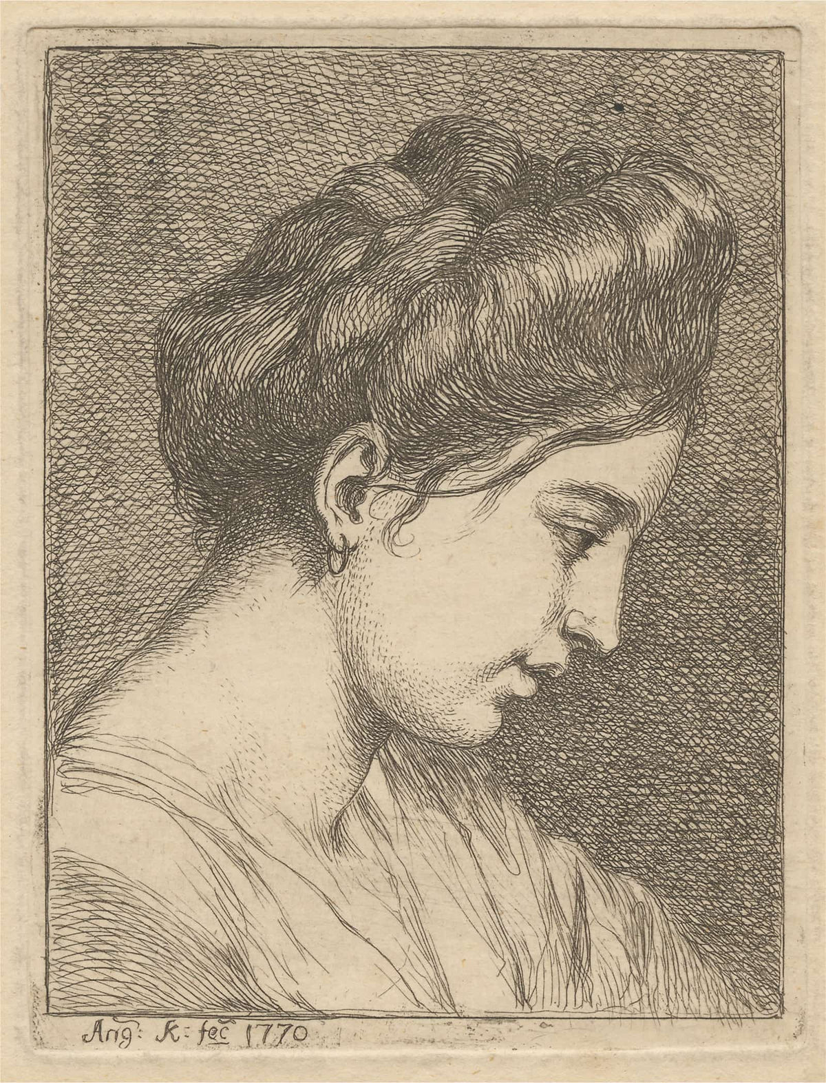 Woman Adjusting A Ribbon In Her Hair by Angelica Kauffmann