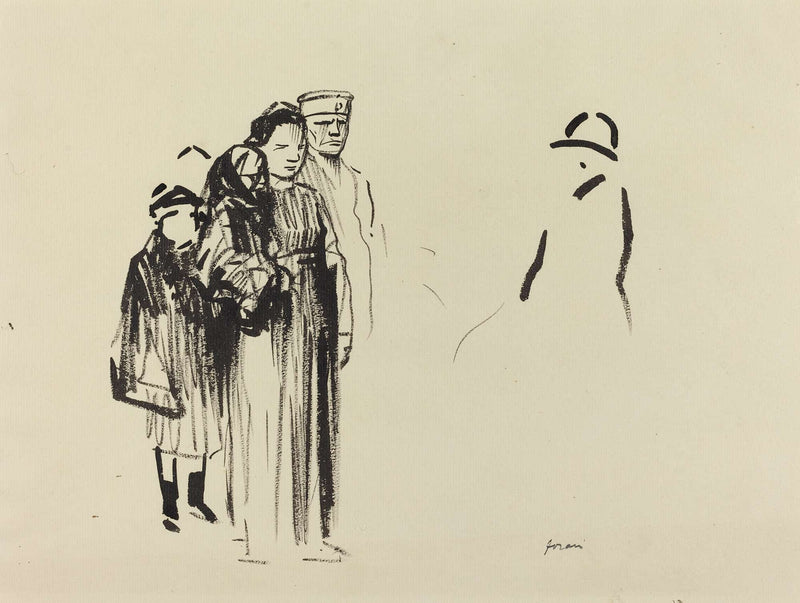 Woman And Two Children With German Soldiers by Jean Louis Forain