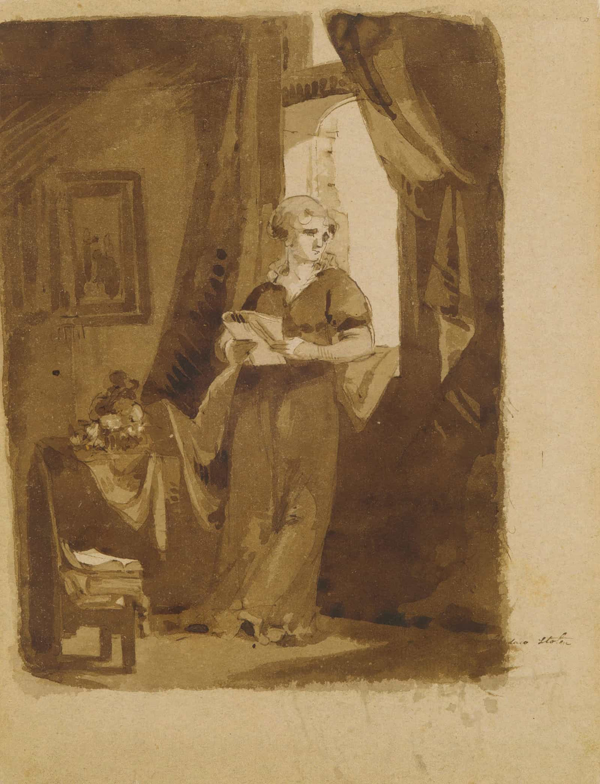 Woman At A Window From Sketchbook   by Thomas Sully