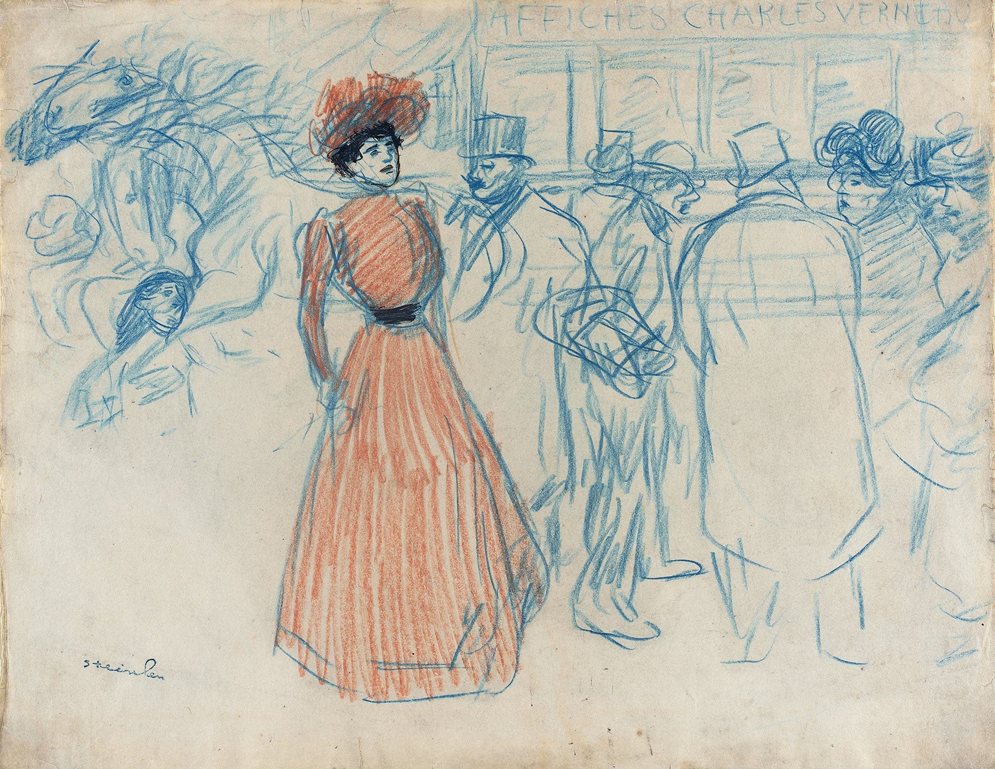 Woman At The Bus Stop by Theophile Alexandre Steinlen