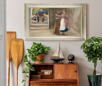 Woman Churning Butter Man In Revolutionary Dress Watching by Edwin Austin Abbey