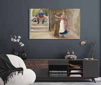 Woman Churning Butter Man In Revolutionary Dress Watching by Edwin Austin Abbey