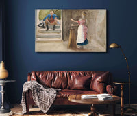 Woman Churning Butter Man In Revolutionary Dress Watching by Edwin Austin Abbey