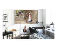 Woman Churning Butter Man In Revolutionary Dress Watching by Edwin Austin Abbey