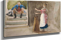Woman Churning Butter Man In Revolutionary Dress Watching by Edwin Austin Abbey