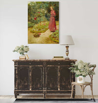 Woman Cutting Roses In A Garden by Childe Hassam