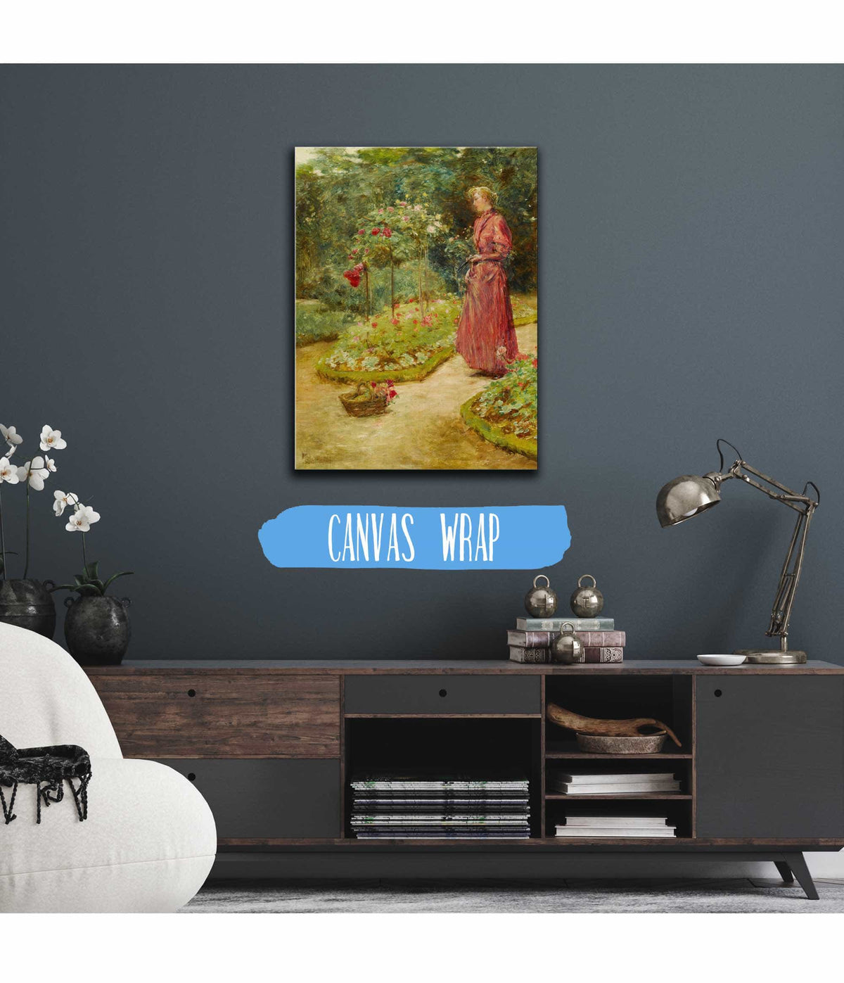 Woman Cutting Roses In A Garden by Childe Hassam