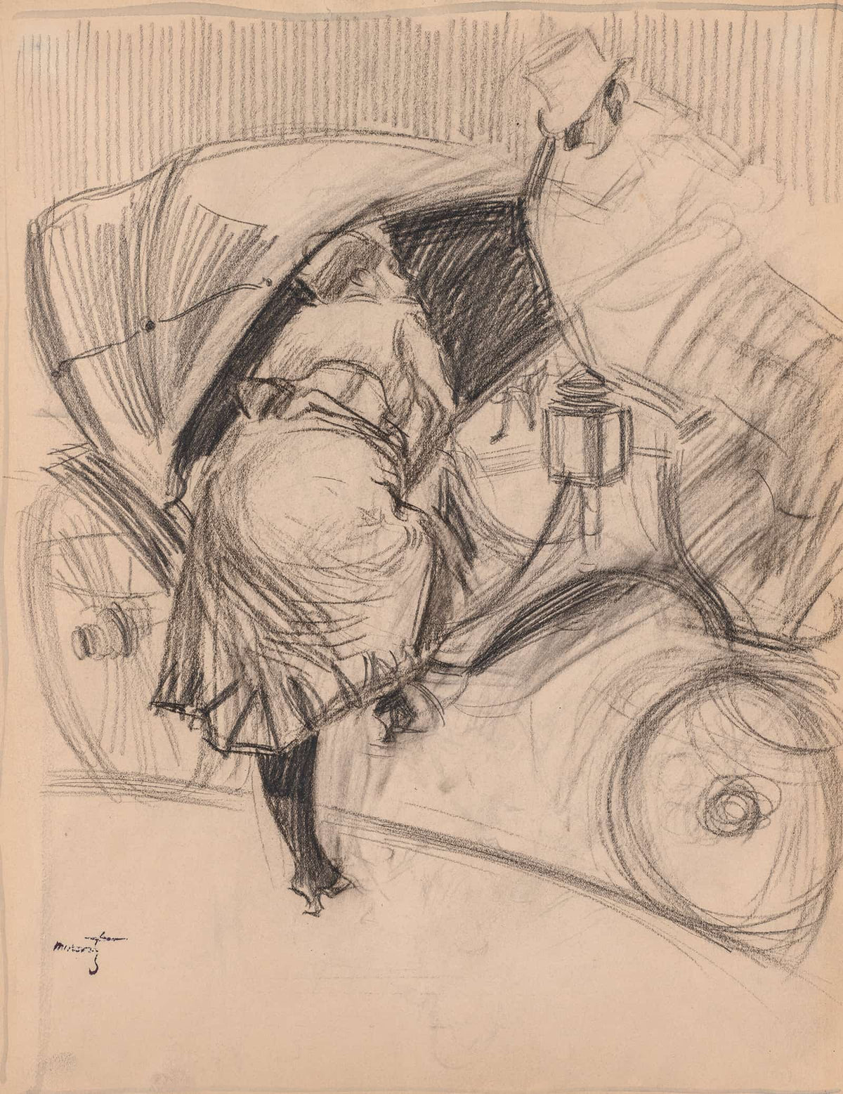 Woman Entering A Fiacre Recto Late S by Jean Louis Forain