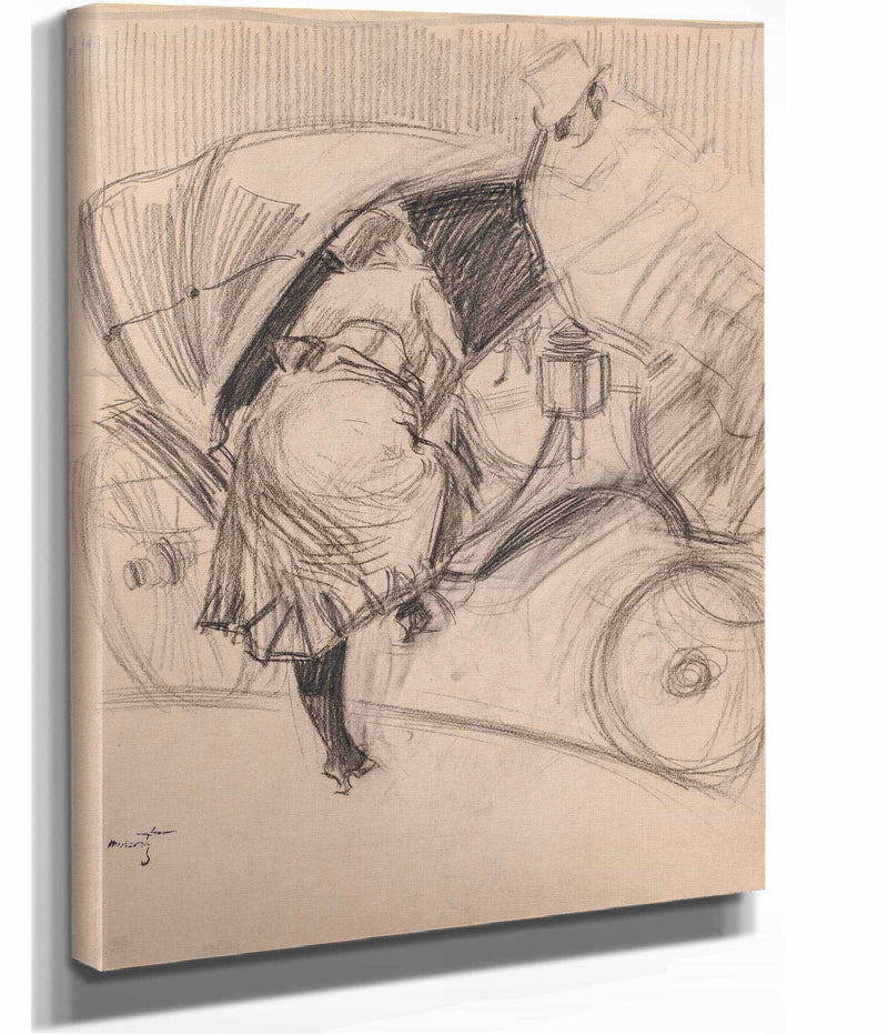 Woman Entering A Fiacre Recto Late S by Jean Louis Forain