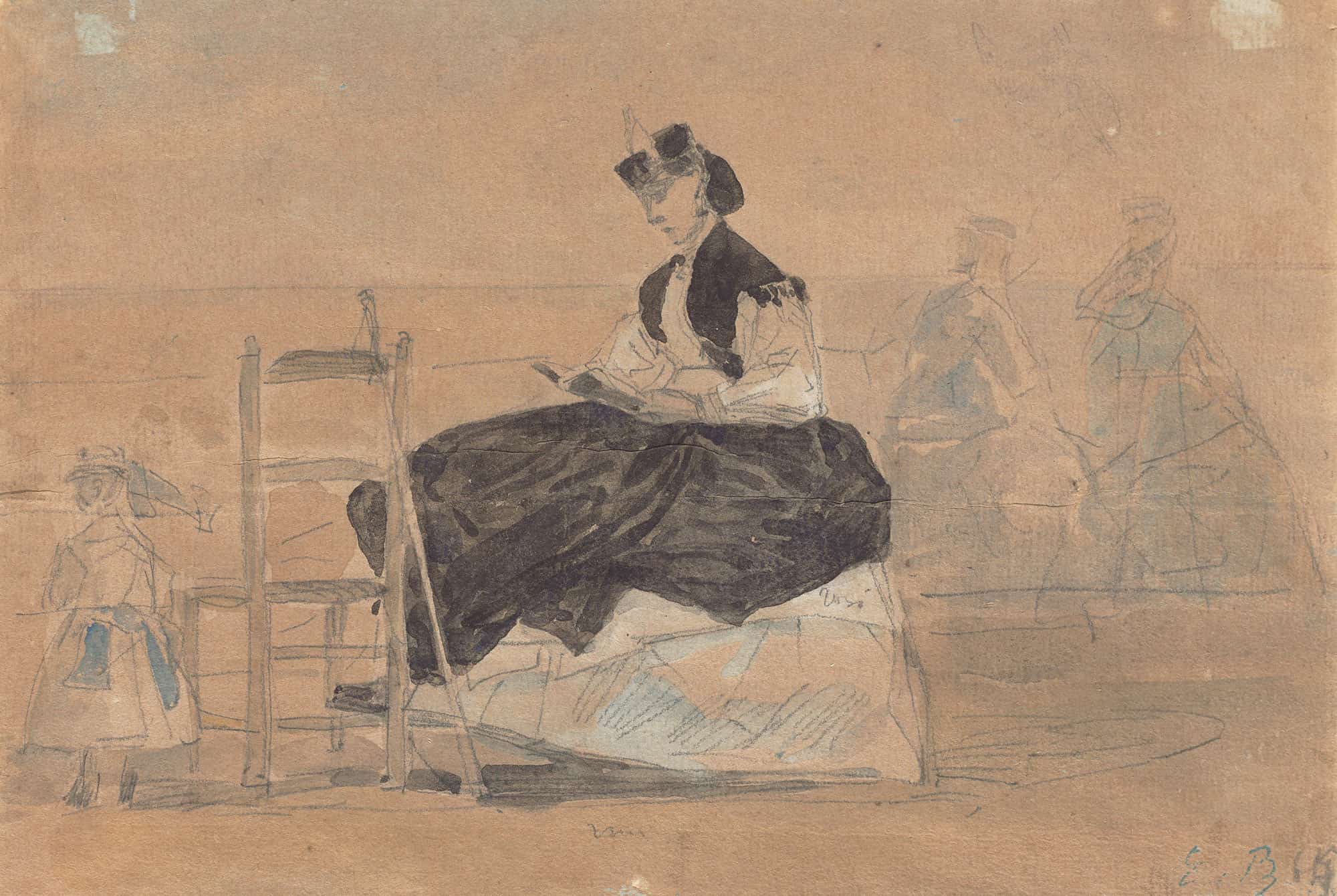 Woman In A Crinoline On The Beach Of Trouville by Eugene Boudin