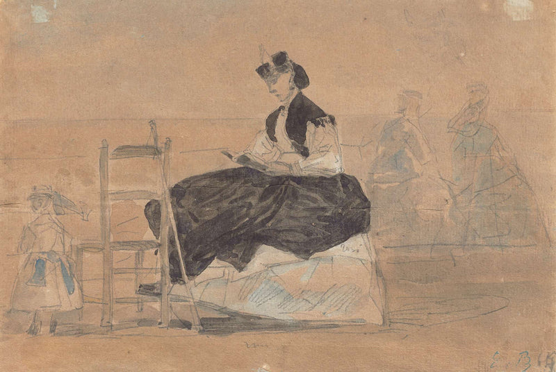 Woman In A Crinoline On The Beach Of Trouville by Eugene Boudin