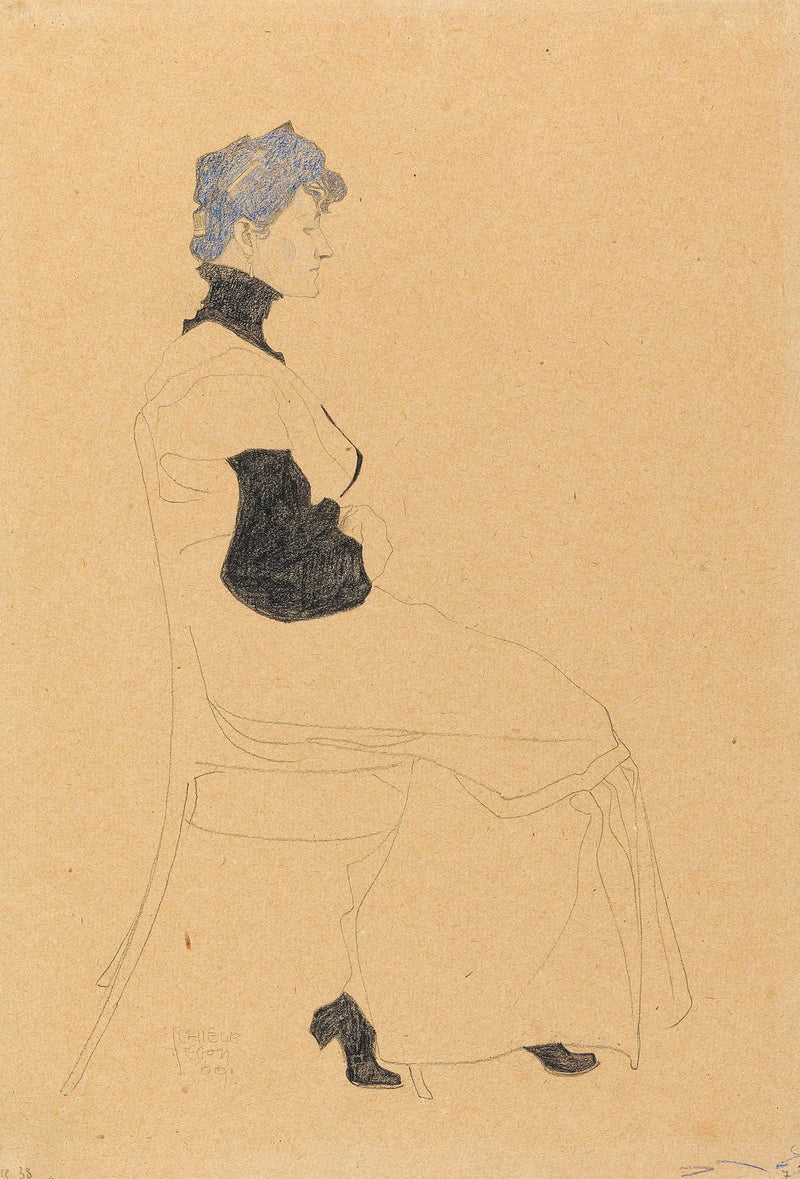 Woman In Profile Seated In A Chair by Egon Schiele