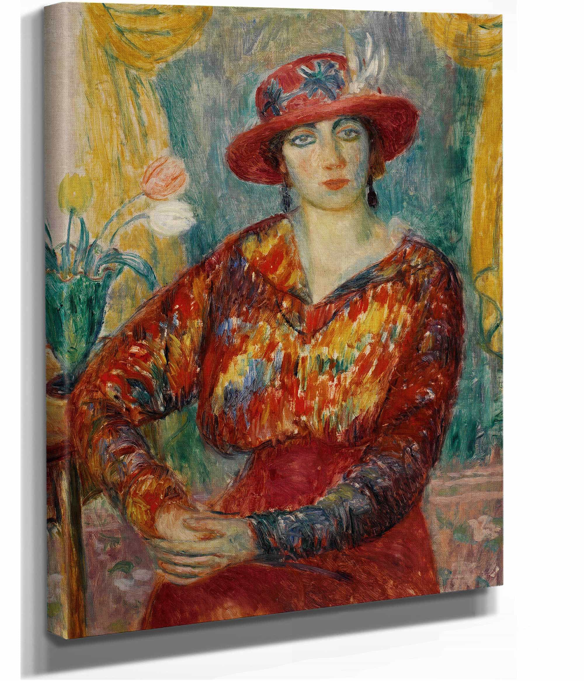Woman In Red Blouse With Tulips   by William James Glackens