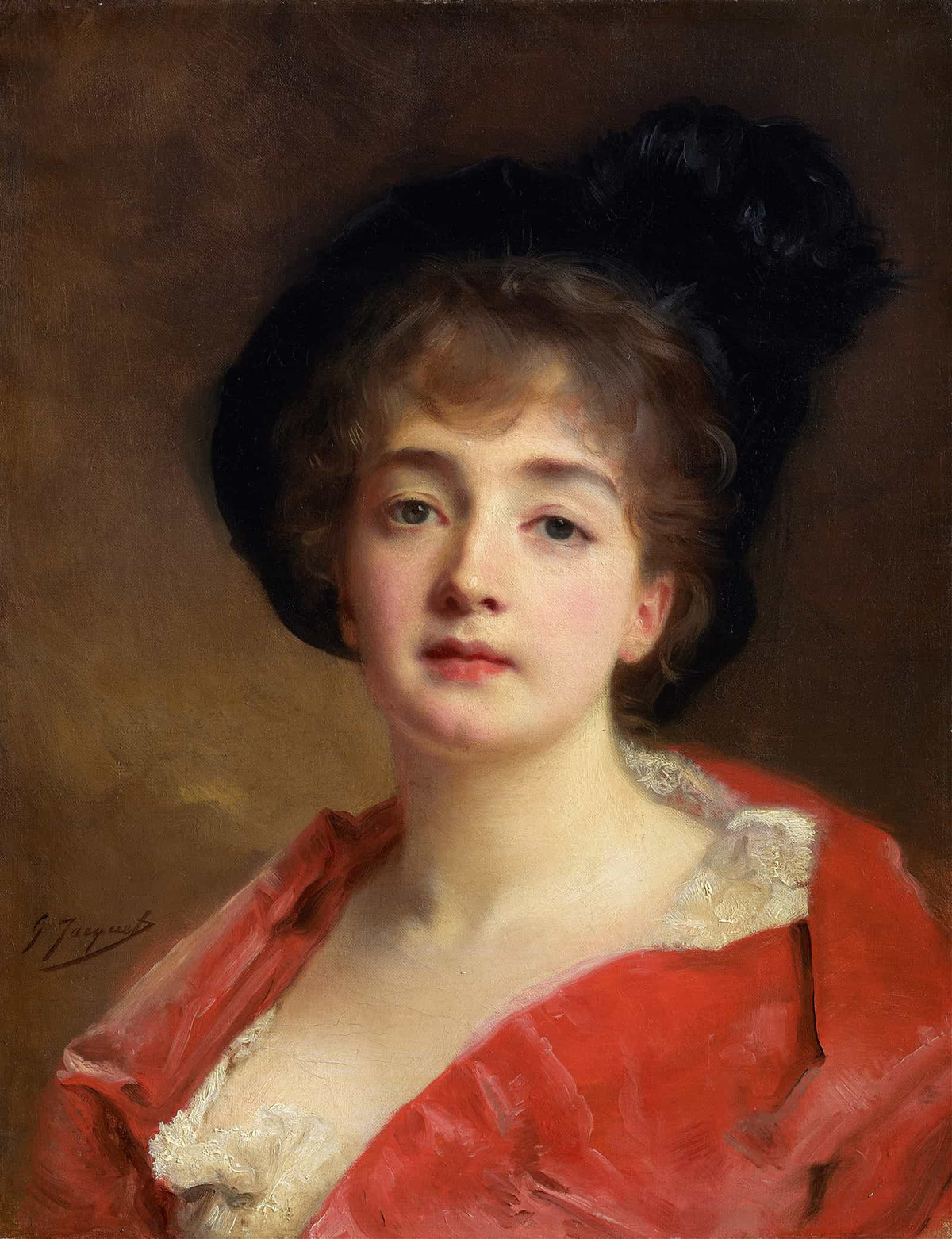 Woman In Red   by Gustave Jean Jacquet