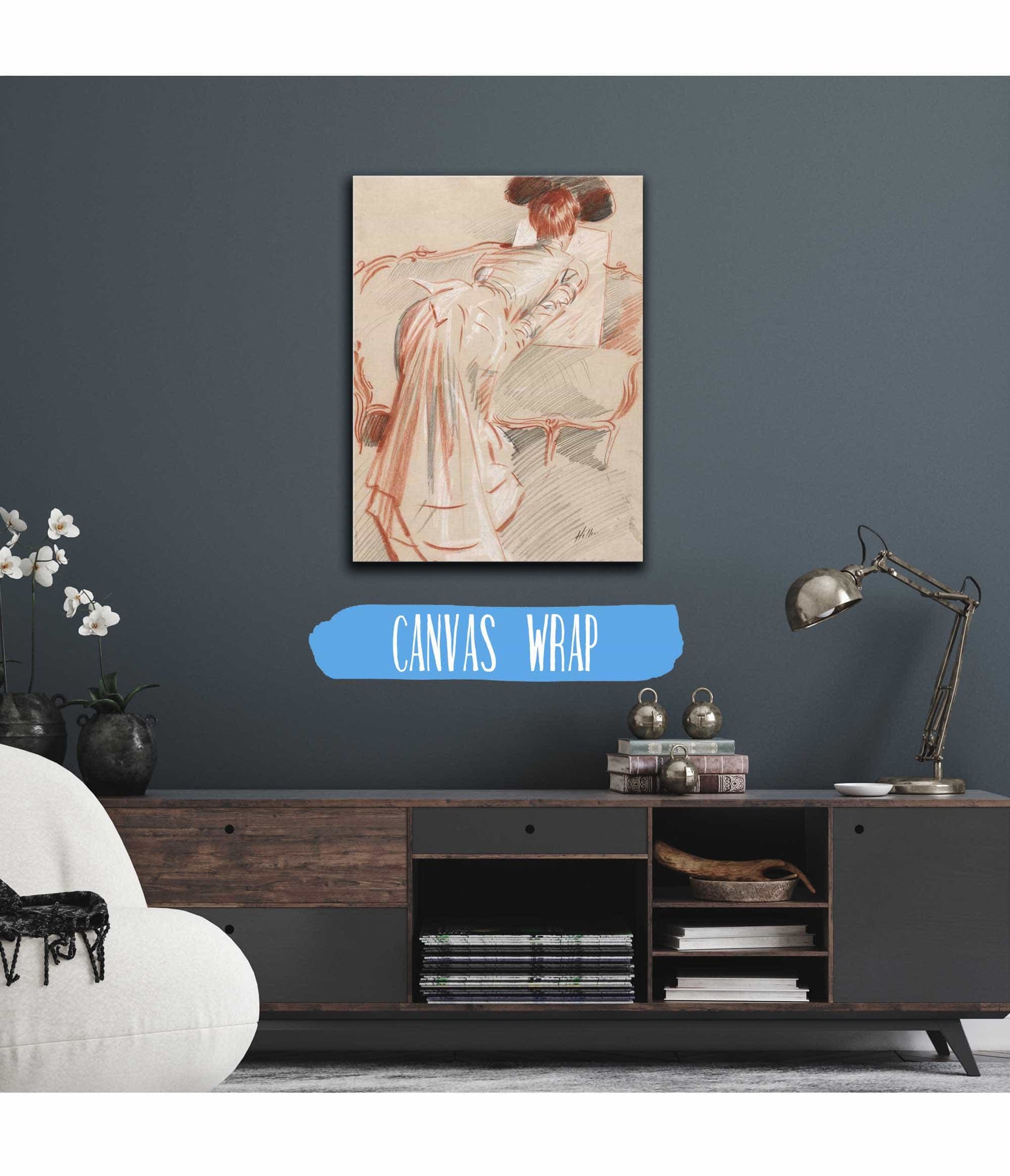 Woman Possibly Madame Alice Hellu Looking At A Drawing by Paul Cesar Helleu