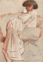 Woman Possibly Madame Alice Hellu Looking At A Drawing by Paul Cesar Helleu