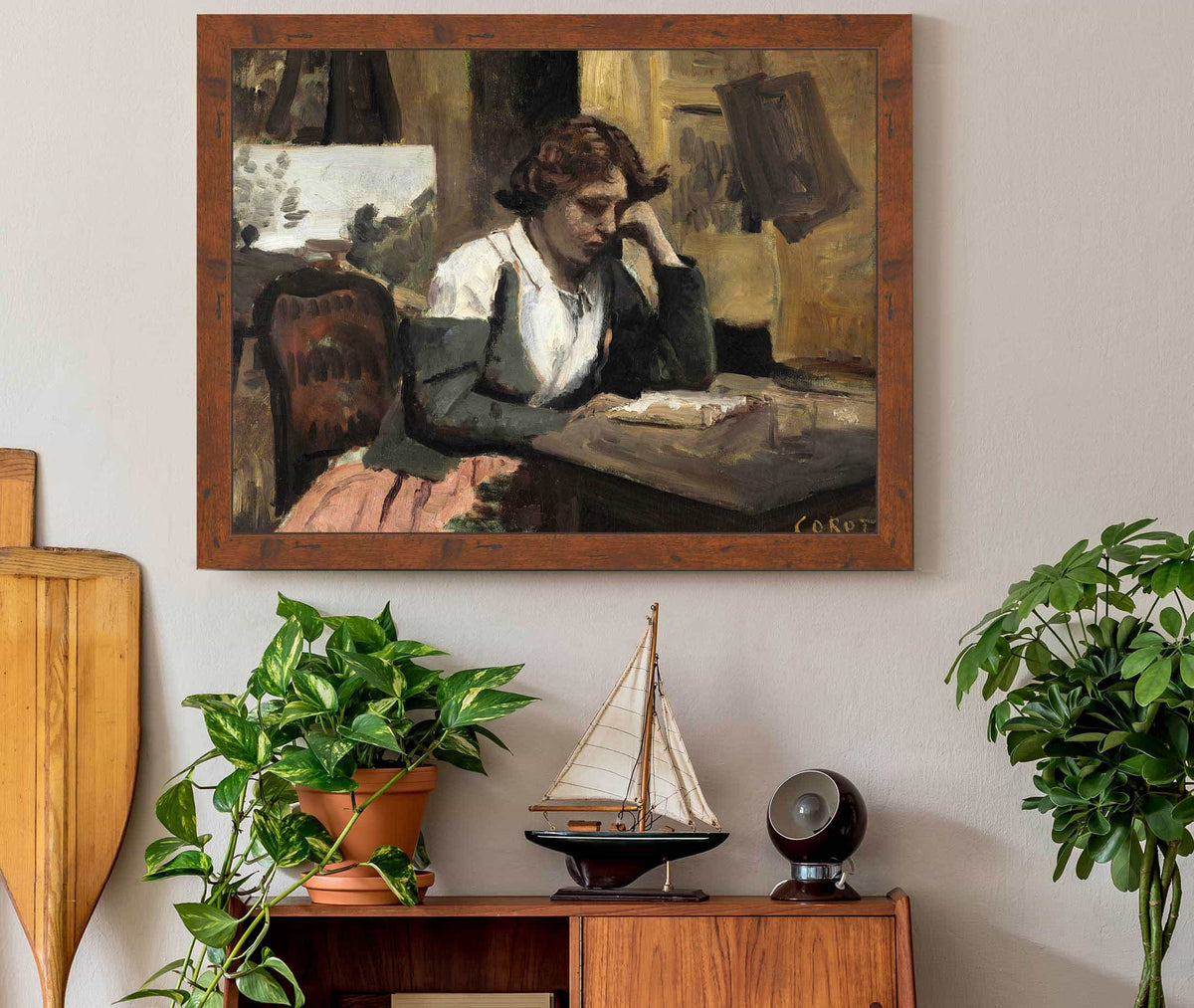 Woman Reading In The Studio by Jean Baptiste Camille Corot