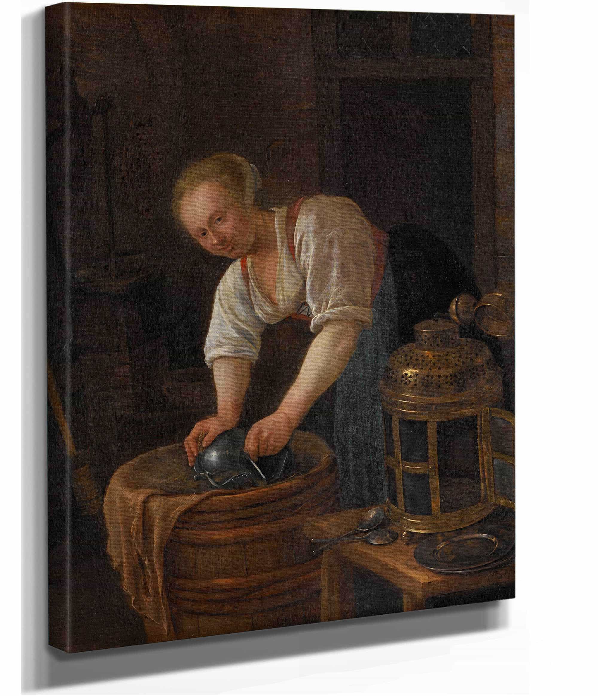 Woman Scouring Metalware  by Jan Steen