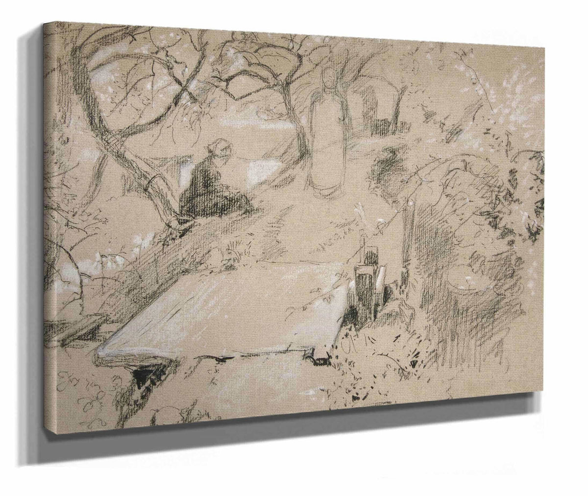 Woman Seated On Bench In A Garden Or Public Park by Edwin Austin Abbey