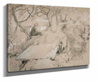 Woman Seated On Bench In A Garden Or Public Park by Edwin Austin Abbey