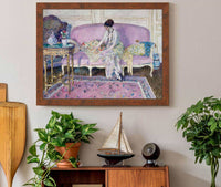 Woman Seated On Sofa In Interior  by Frederick Carl Frieseke