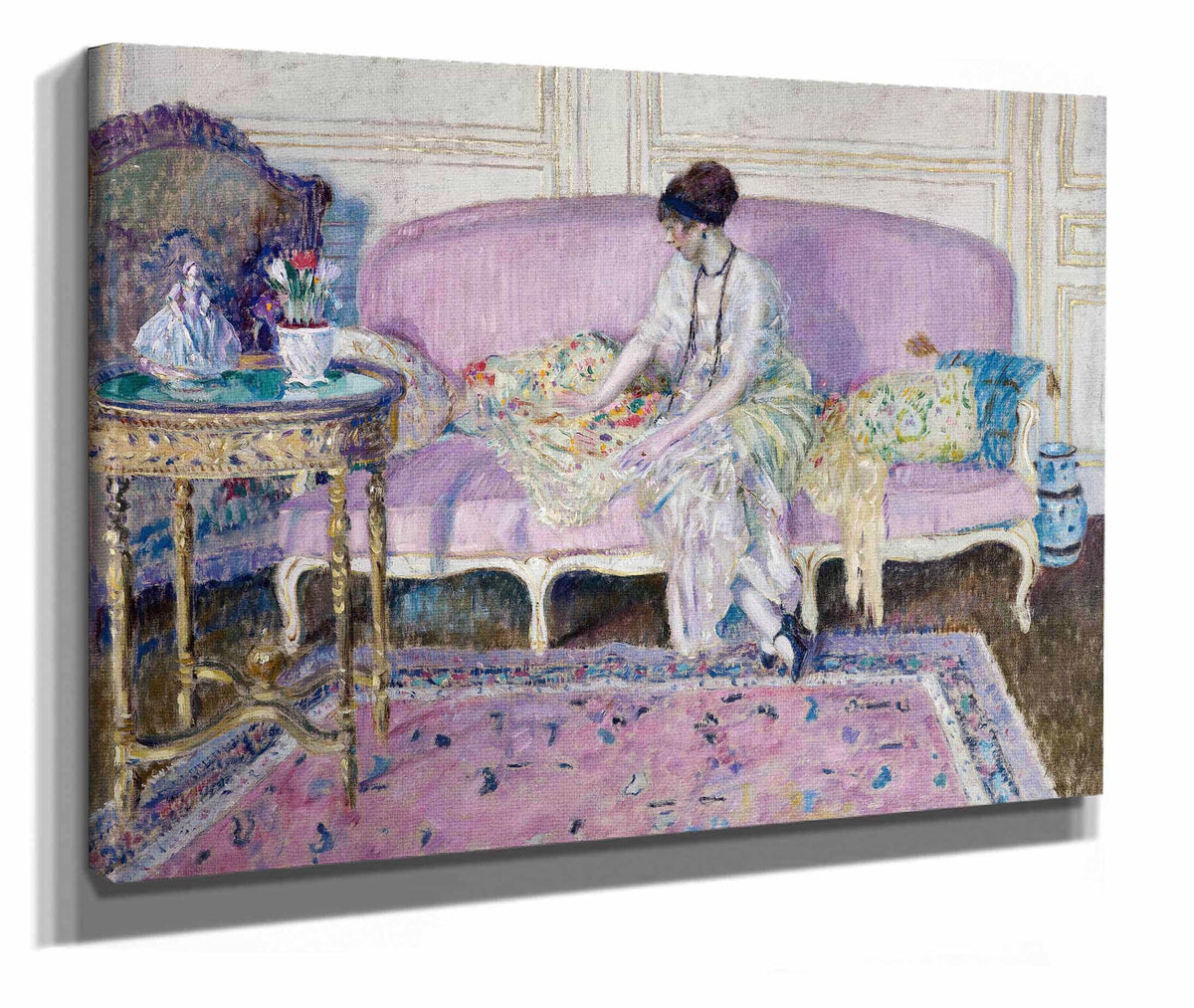 Woman Seated On Sofa In Interior  by Frederick Carl Frieseke