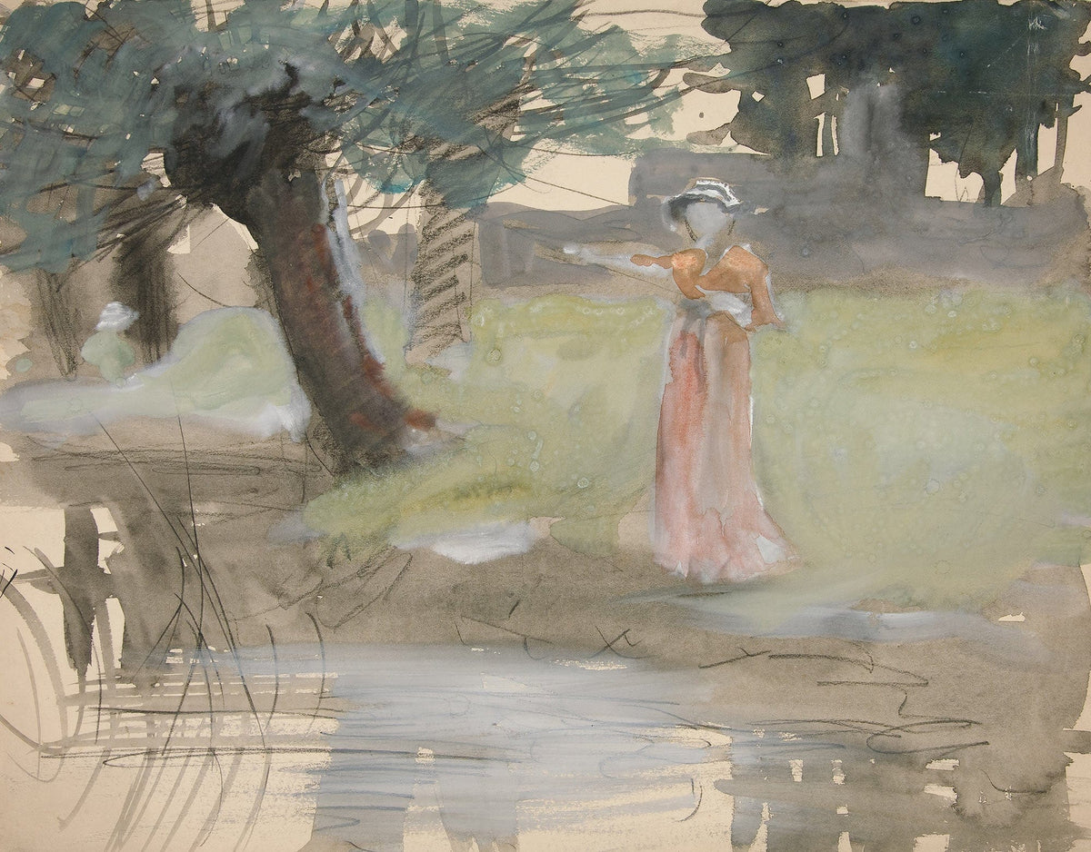 Woman Standing By A Riverbank by Edwin Austin Abbey