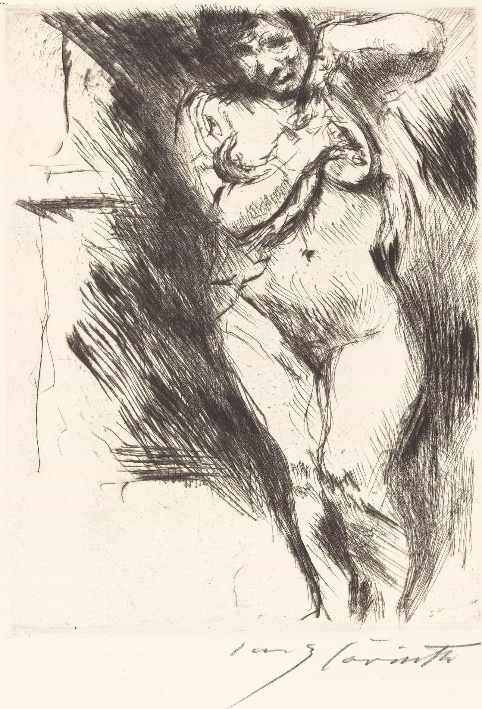 Woman Undressing Akt Mit Hochgehobenem Hemd by Lovis Corinth