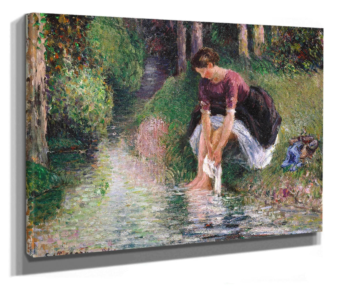 Woman Washing Her Feet In A Brook by Camille Pissarro