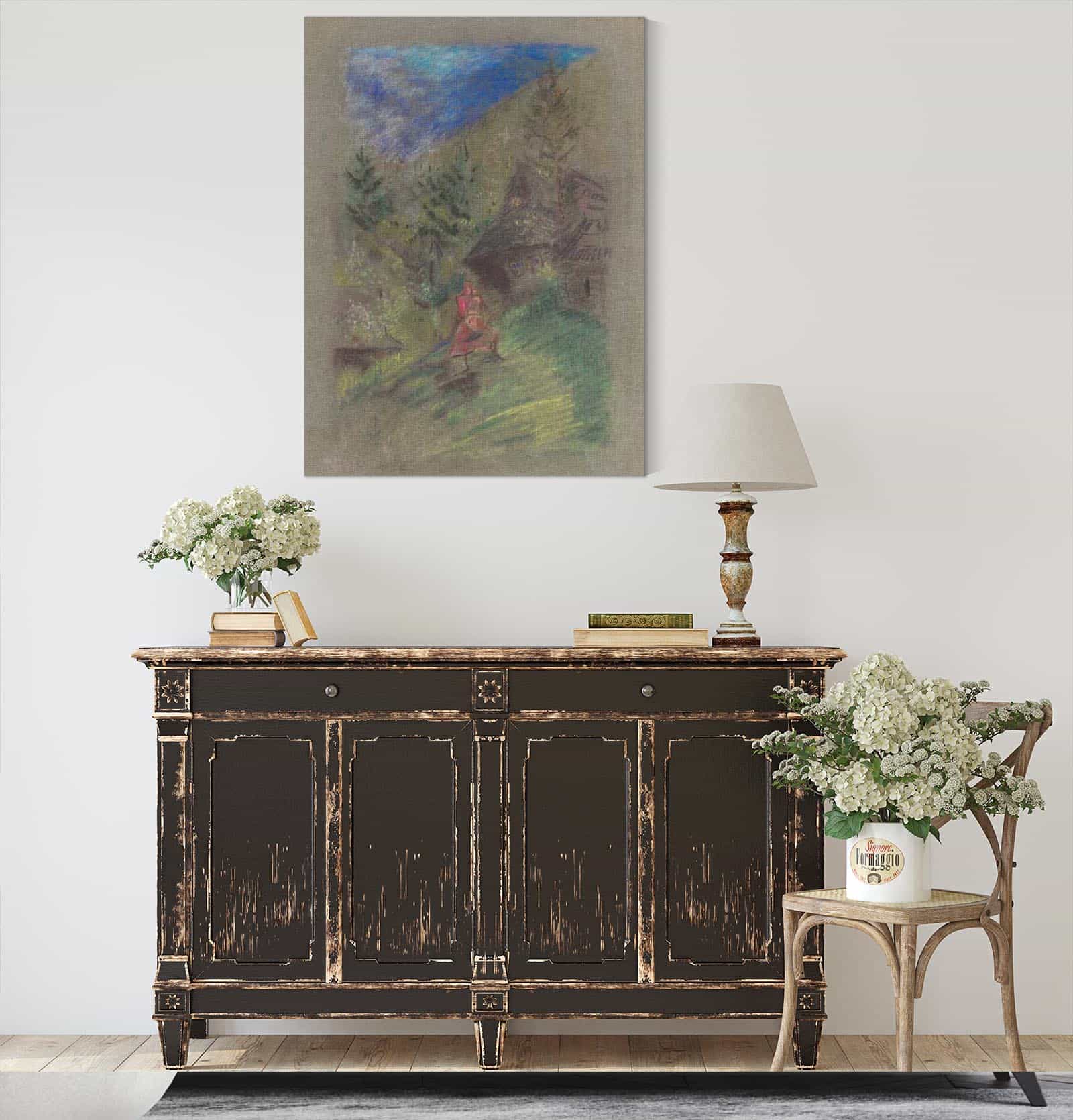 Woman With A Child In Front Of Cottages   by Arnold Peter Weisz Kubincan