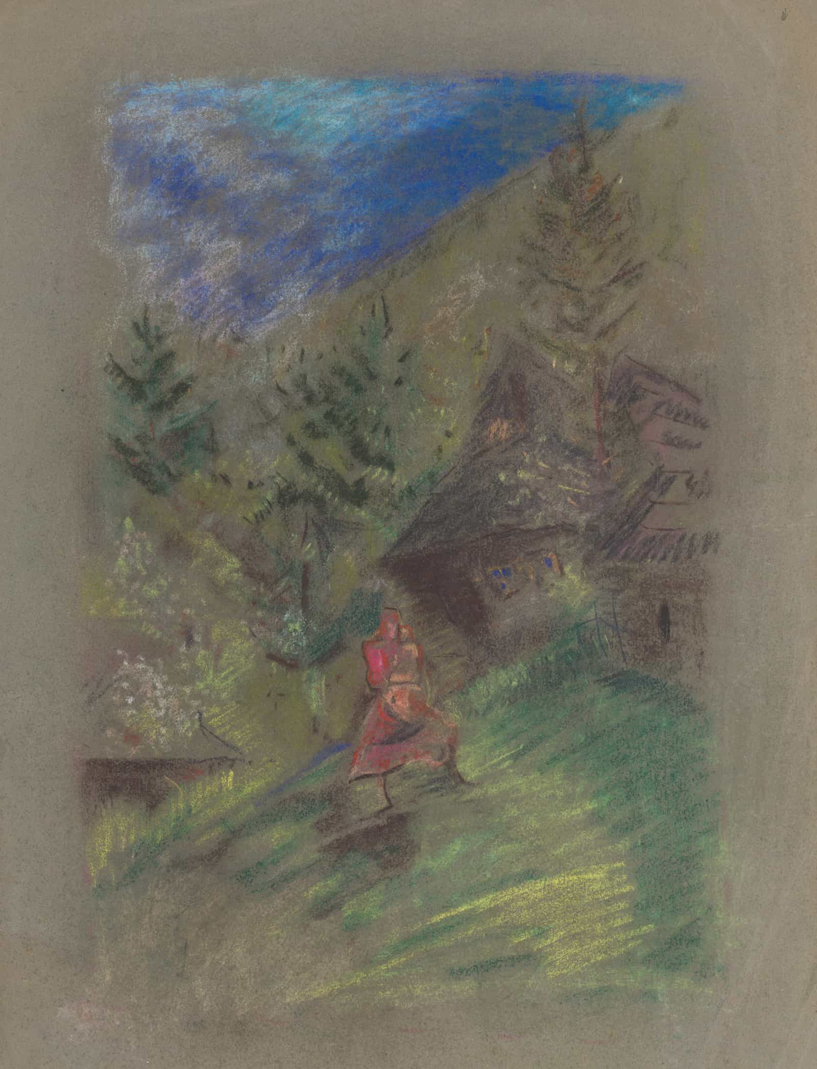 Woman With A Child In Front Of Cottages   by Arnold Peter Weisz Kubincan