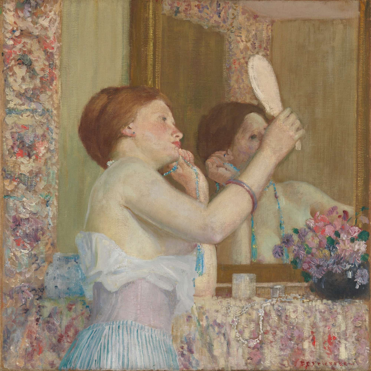 Woman With A Mirror Femme Qui Se Mire by Frederick Carl Frieseke