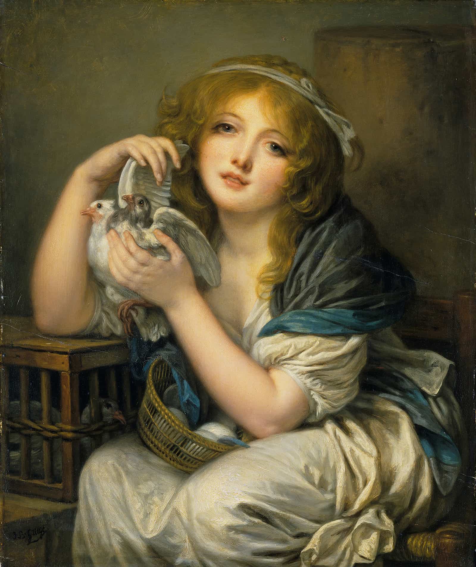 Woman With Doves  by Jean Baptiste Greuze