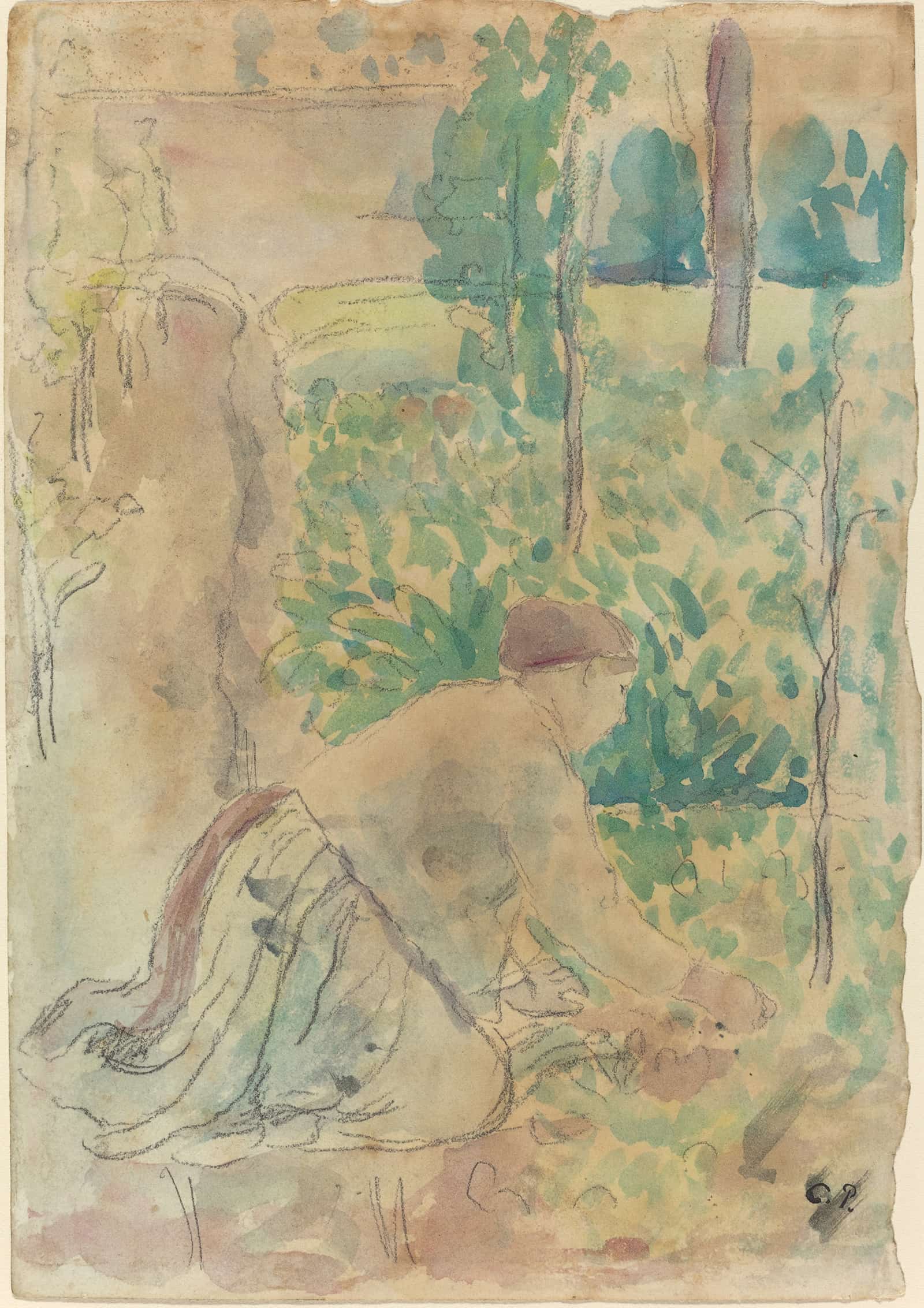 Woman Working In A Garden by Camille Pissarro