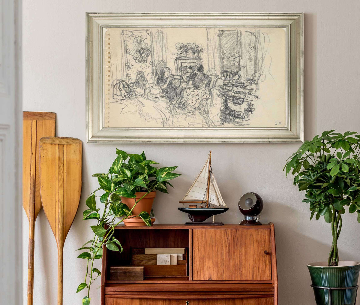 Women Conversing In A Salon With Open Windows And A Fireplace by Edouard Vuillard