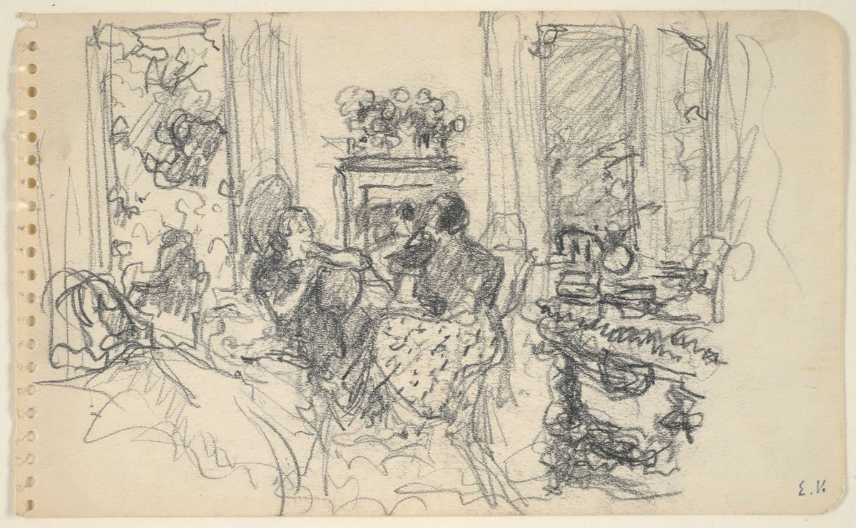 Women Conversing In A Salon With Open Windows And A Fireplace by Edouard Vuillard
