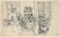 Women Conversing In A Salon With Open Windows And A Fireplace by Edouard Vuillard