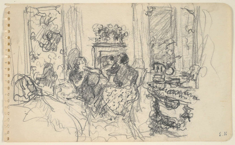 Women Conversing In A Salon With Open Windows And A Fireplace by Edouard Vuillard