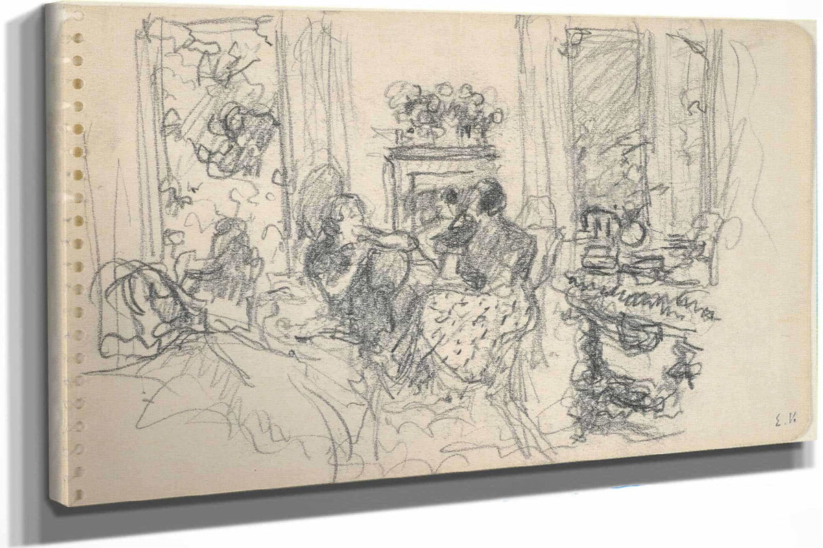 Women Conversing In A Salon With Open Windows And A Fireplace by Edouard Vuillard