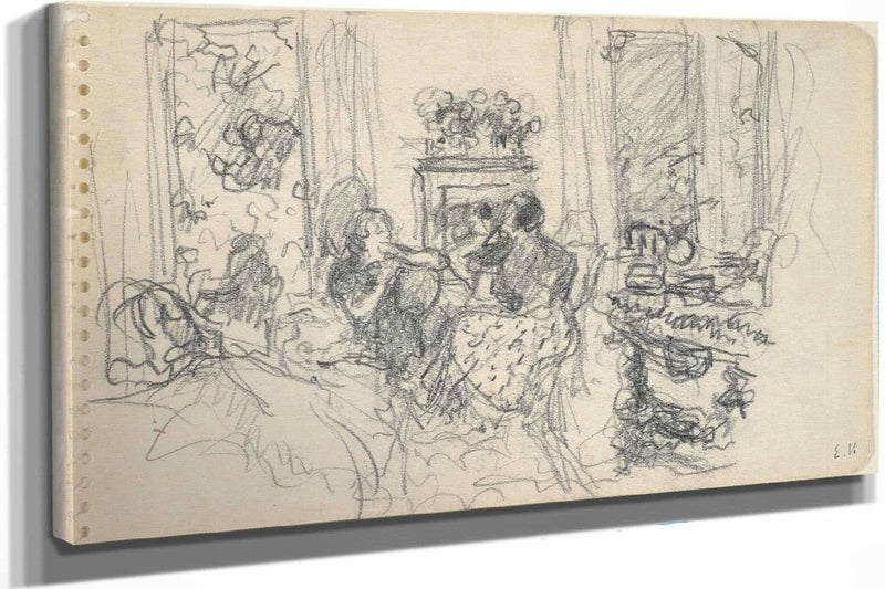 Women Conversing In A Salon With Open Windows And A Fireplace by Edouard Vuillard