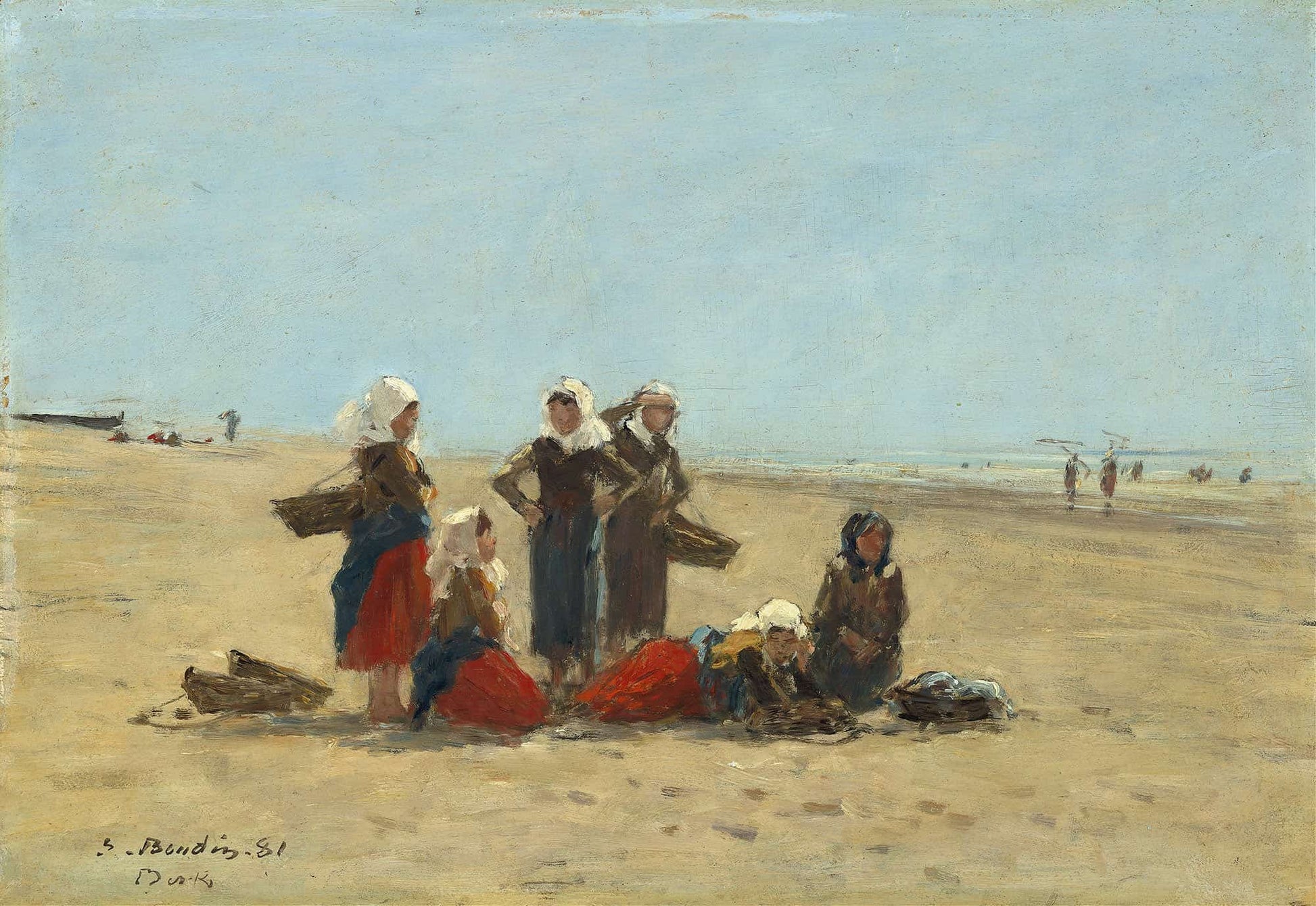 Women On The Beach At Berck by Eugene Boudin