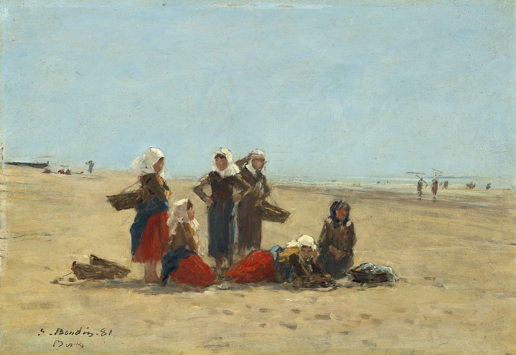Women On The Beach At Berck by Eugene Boudin