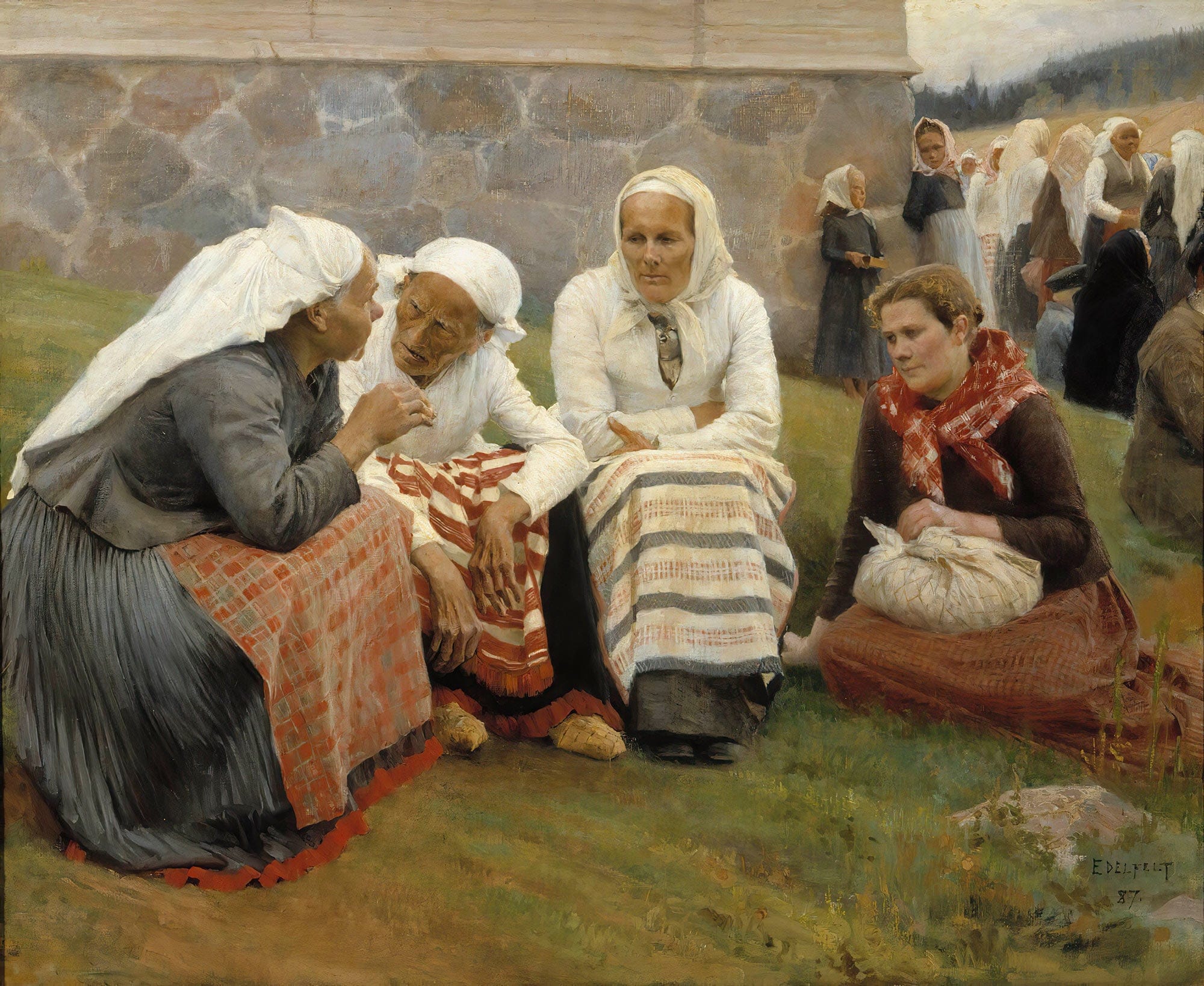 Women Outside The Church At Ruokolahti by Albert Edelfelt