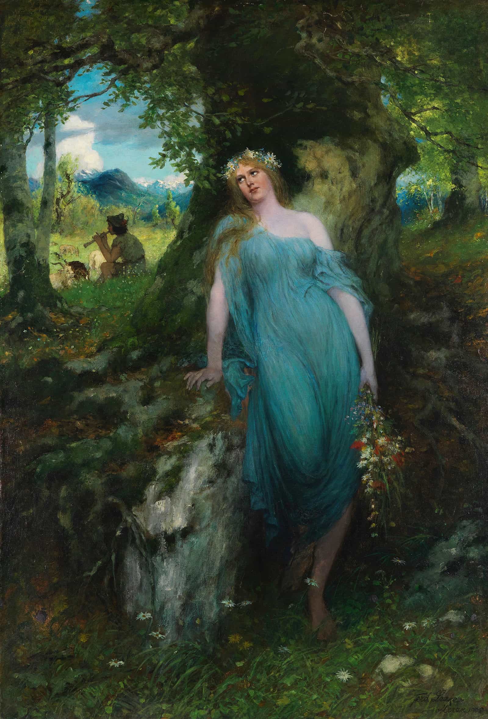 Wood Nymph And Shepherd by Ferdinand Leeke